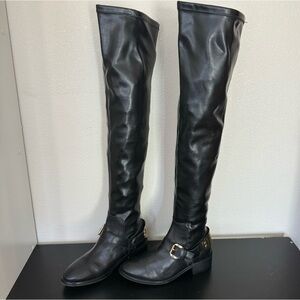 Topshop Over Knee Leather Boots Gold Buckle Size 6 Medium